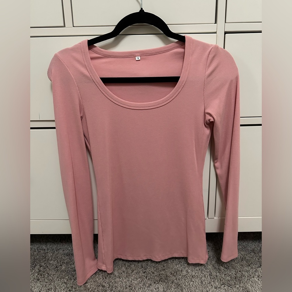 Pink Long Sleeve Ribbed Women's Top